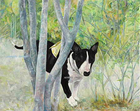 bully hiding in forest - a laidman bull terrier print