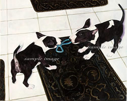 bull terrier tug-o-war - a laidman dog print